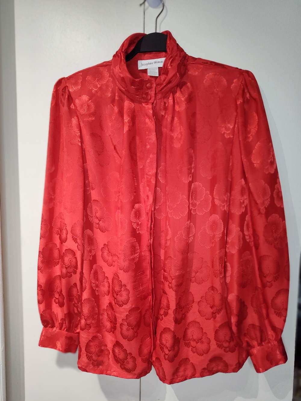 Joseph Red Floral Satin High-Neck Blouse